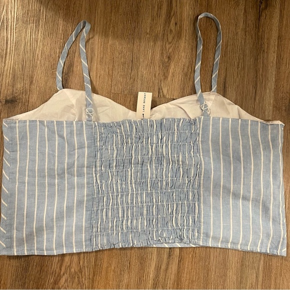 Lane Bryant Cropped Blouse Womens 24 Blue Stripe Linen Cotton Blend Tank Smocked - Picture 2 of 7